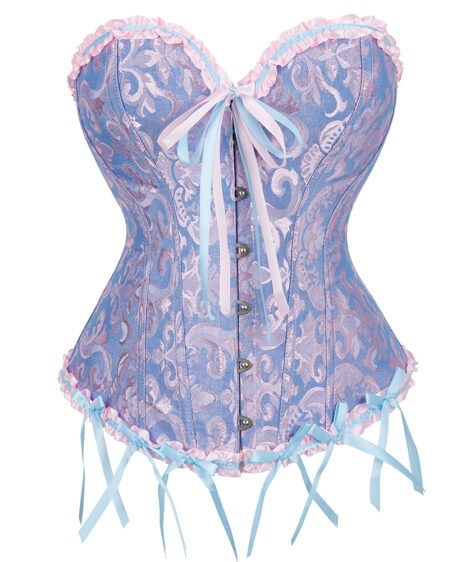 Elegant Gothic Jacquard Corset Top with Lace-Up Back & Satin Ribbons - Image 2