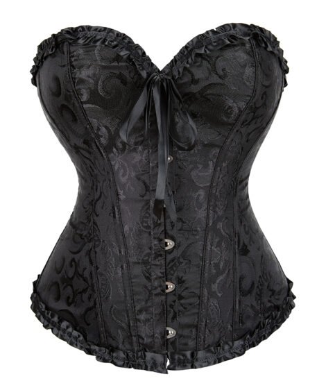 Elegant Gothic Jacquard Corset Top with Lace-Up Back & Satin Ribbons - Image 3