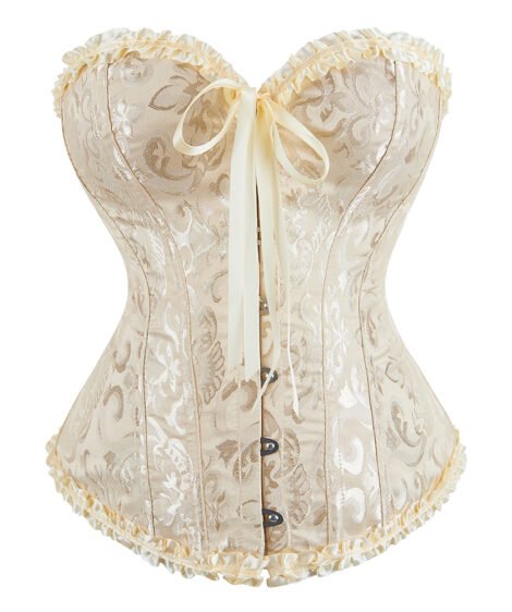 Elegant Gothic Jacquard Corset Top with Lace-Up Back & Satin Ribbons - Image 4