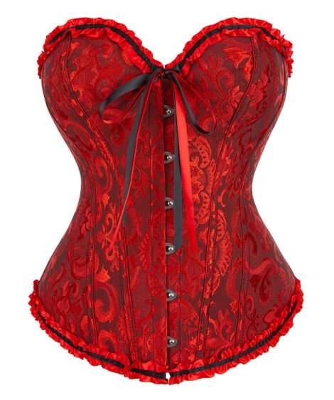 Elegant Gothic Jacquard Corset Top with Lace-Up Back & Satin Ribbons - Image 6