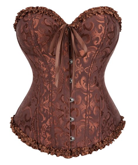 Elegant Gothic Jacquard Corset Top with Lace-Up Back & Satin Ribbons - Image 10