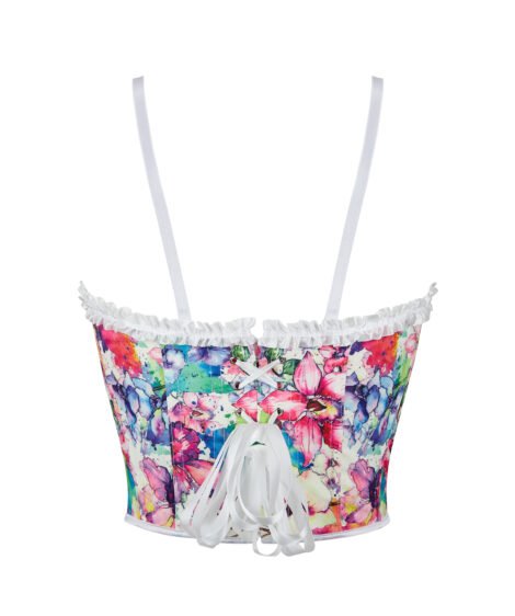 Floral Patterned Corset with Ruffled Trim and Lace-Up Detail - Image 5