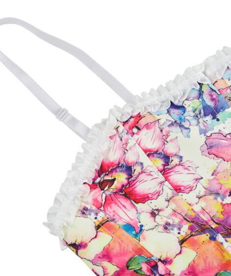 Floral Patterned Corset with Ruffled Trim and Lace-Up Detail - Image 6