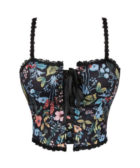 Midnight Garden Floral Lace-Up Corset Top with Adjustable Straps - Image 2
