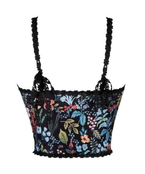 Midnight Garden Floral Lace-Up Corset Top with Adjustable Straps - Image 3