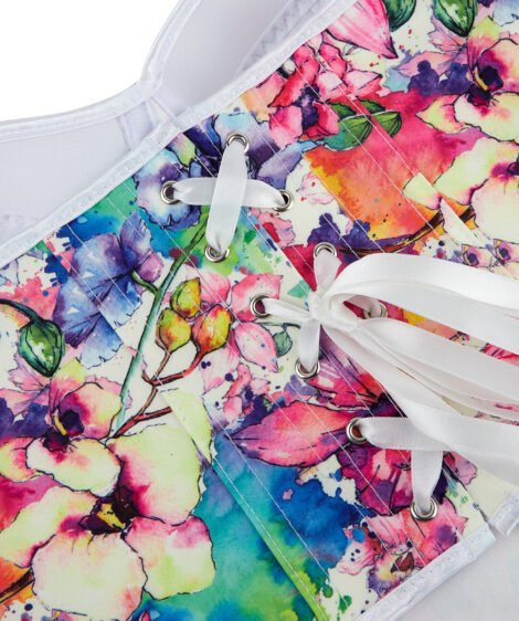 Vibrant Floral Printed Corset with Lace-Up Back - Image 8