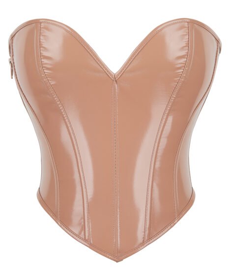 Classic Chic Nude Patent Leather Corset – Sleek, Glossy, and Curve-Defining - Image 2