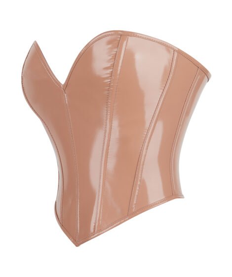 Classic Chic Nude Patent Leather Corset – Sleek, Glossy, and Curve-Defining - Image 3