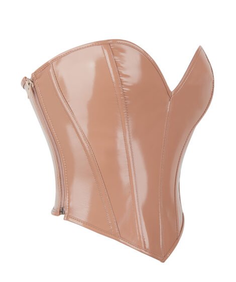 Classic Chic Nude Patent Leather Corset – Sleek, Glossy, and Curve-Defining - Image 4