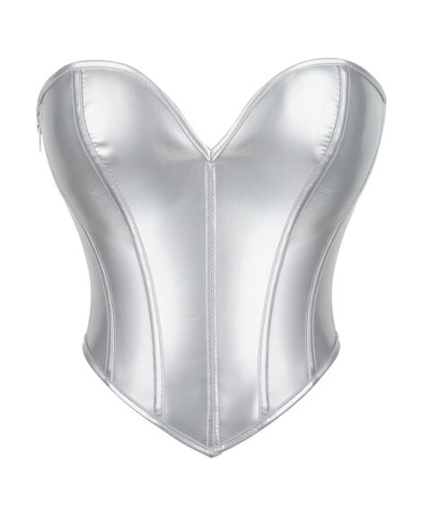 Gleaming Silver Corset with Structured Support and Adjustable Lace-up Design - Image 2