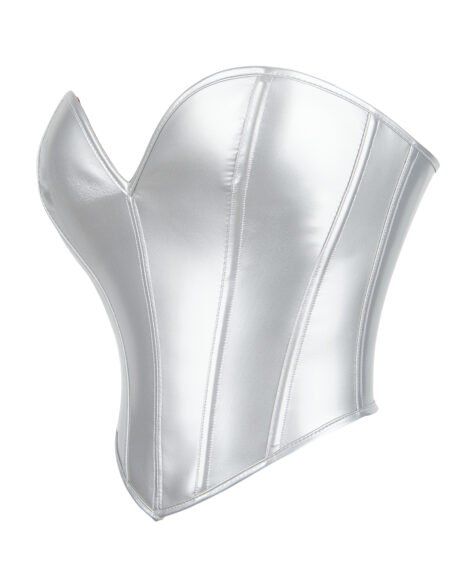 Gleaming Silver Corset with Structured Support and Adjustable Lace-up Design - Image 3