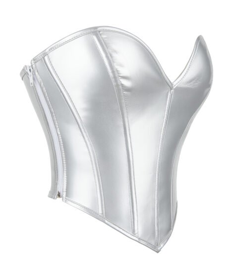 Gleaming Silver Corset with Structured Support and Adjustable Lace-up Design - Image 4