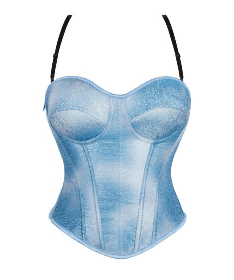 Elegant Ice-Blue Sequin Corset with Lace-up Back and Adjustable Straps - Image 2