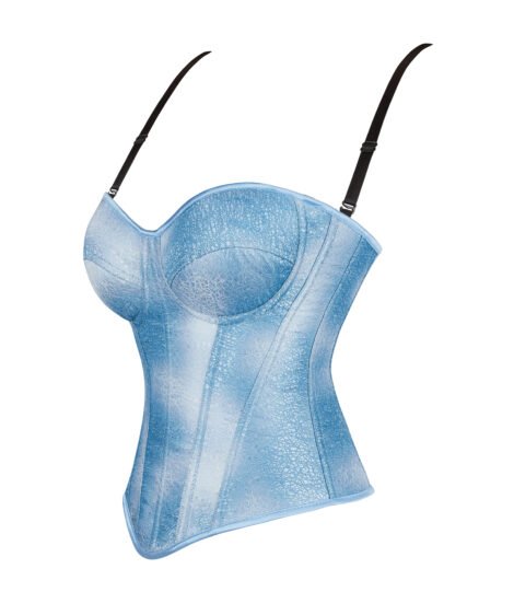 Elegant Ice-Blue Sequin Corset with Lace-up Back and Adjustable Straps - Image 3