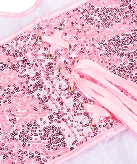 Sparkling Pink Sequin Corset for an Alluring, Shaped Look - Image 7
