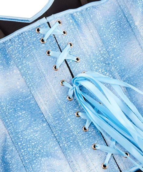 Elegant Ice-Blue Sequin Corset with Lace-up Back and Adjustable Straps - Image 6