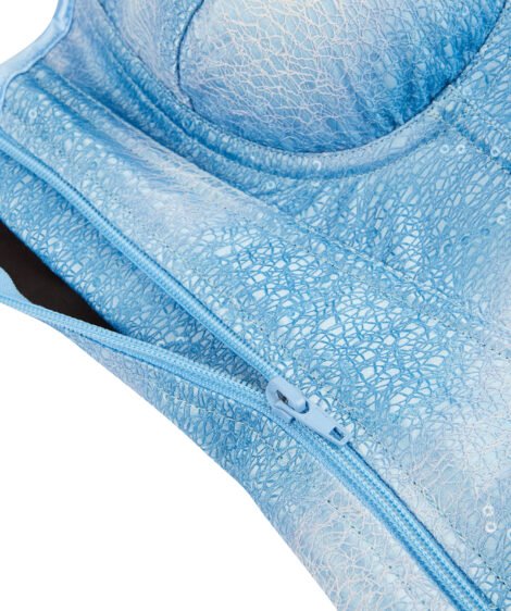 Elegant Ice-Blue Sequin Corset with Lace-up Back and Adjustable Straps - Image 9