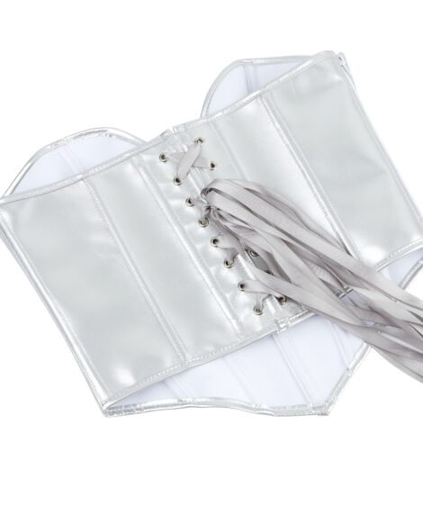 Gleaming Silver Corset with Structured Support and Adjustable Lace-up Design - Image 6