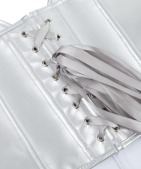 Gleaming Silver Corset with Structured Support and Adjustable Lace-up Design - Image 7