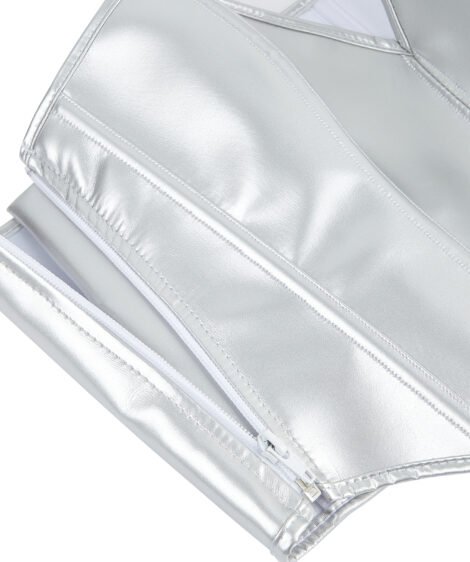 Gleaming Silver Corset with Structured Support and Adjustable Lace-up Design - Image 8
