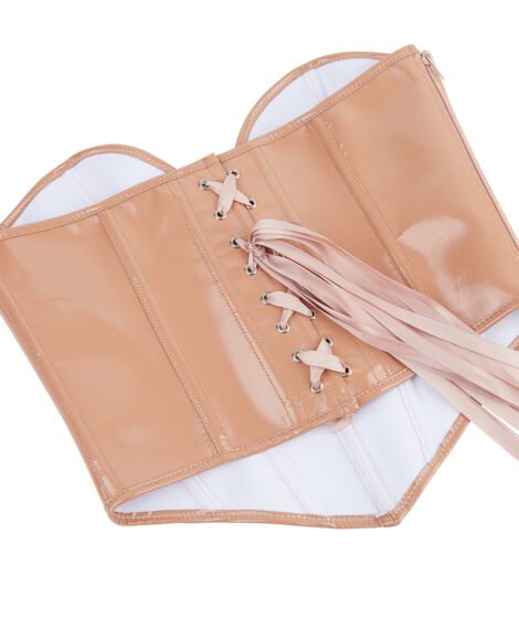 Classic Chic Nude Patent Leather Corset – Sleek, Glossy, and Curve-Defining - Image 8