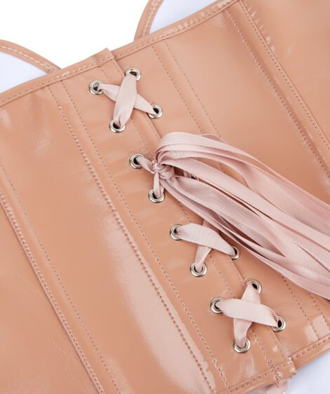 Classic Chic Nude Patent Leather Corset – Sleek, Glossy, and Curve-Defining - Image 9