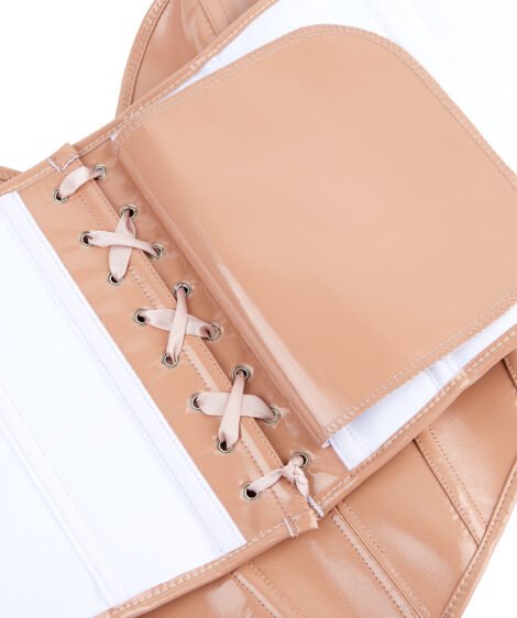 Classic Chic Nude Patent Leather Corset – Sleek, Glossy, and Curve-Defining - Image 7