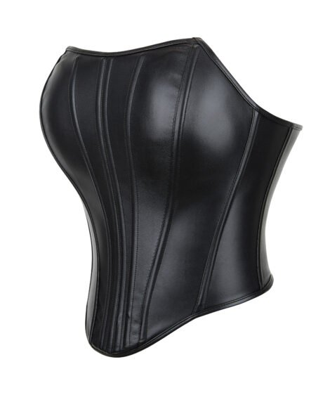 Sleek Black Faux Leather Corset with Lace Details - Image 3