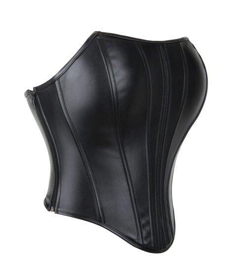 Sleek Black Faux Leather Corset with Lace Details - Image 4
