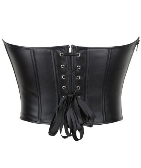 Sleek Black Faux Leather Corset with Lace Details - Image 5
