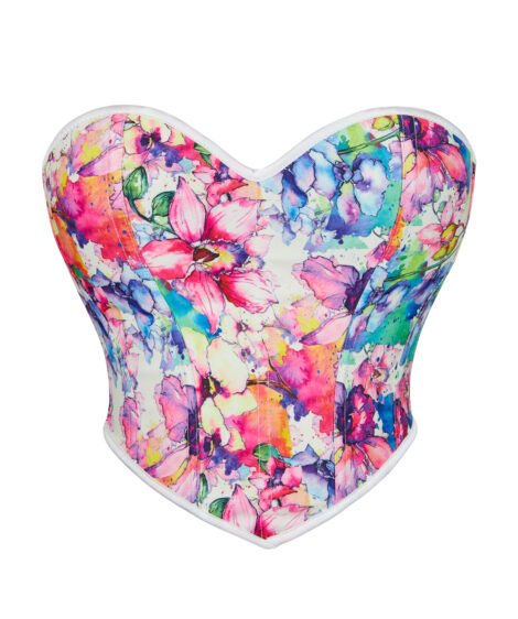 Vibrant Watercolor Floral Corset with Adjustable Lace-Up Back - Image 2