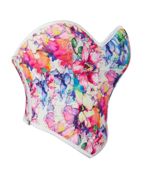 Vibrant Watercolor Floral Corset with Adjustable Lace-Up Back - Image 4