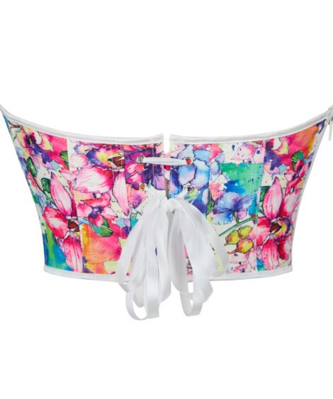 Vibrant Watercolor Floral Corset with Adjustable Lace-Up Back - Image 5