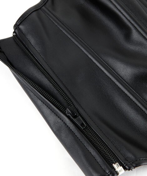 Sleek Black Faux Leather Corset with Lace Details - Image 7