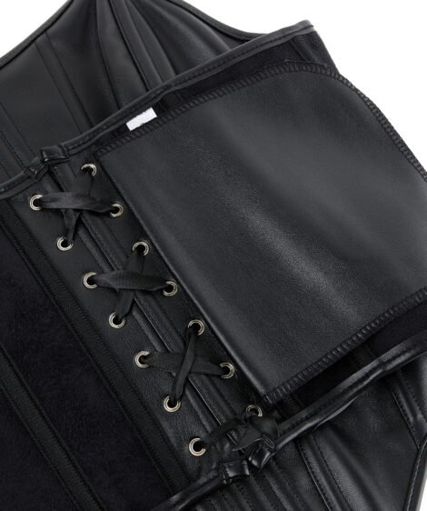 Sleek Black Faux Leather Corset with Lace Details - Image 8