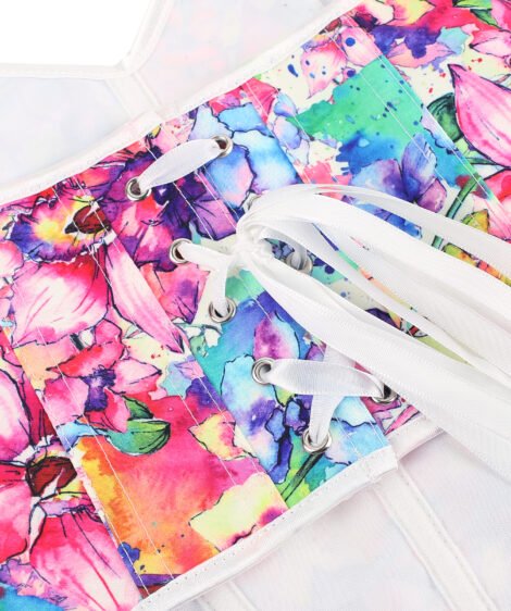 Vibrant Watercolor Floral Corset with Adjustable Lace-Up Back - Image 6