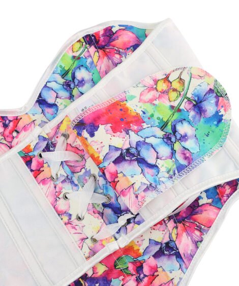 Vibrant Watercolor Floral Corset with Adjustable Lace-Up Back - Image 9