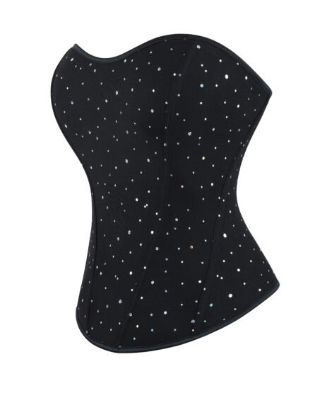 Elegant Black Sparkling Corset with Zip and Crystal Detailing - Image 3