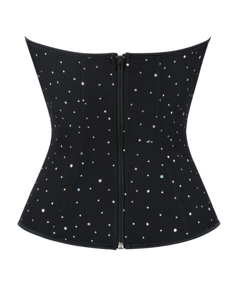 Elegant Black Sparkling Corset with Zip and Crystal Detailing - Image 4