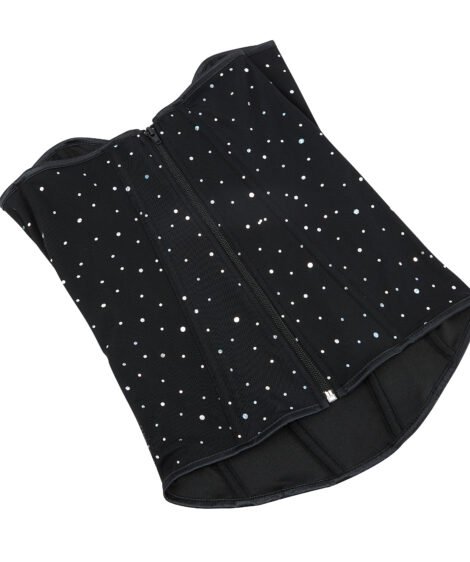 Elegant Black Sparkling Corset with Zip and Crystal Detailing - Image 5