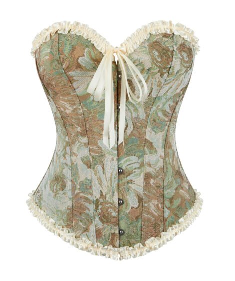 Elegant Floral Corset with Satin Ribbons and Lace Trim - Image 2