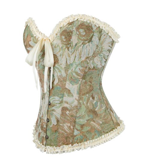 Elegant Floral Corset with Satin Ribbons and Lace Trim - Image 3