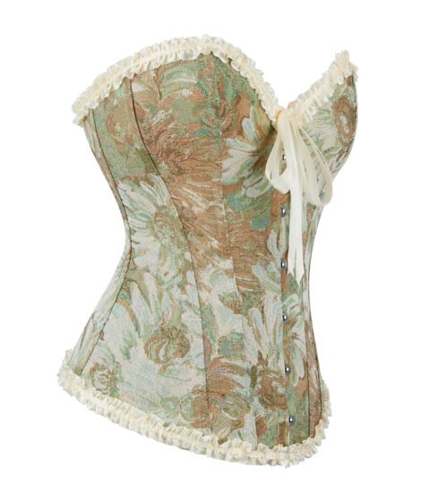 Elegant Floral Corset with Satin Ribbons and Lace Trim - Image 4