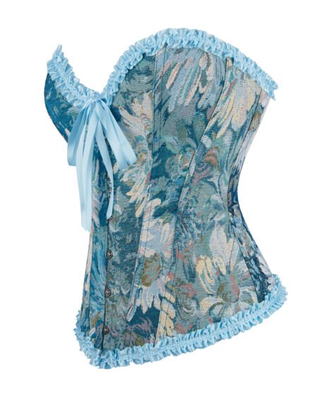 Floral Elegance Blue Ruffled Corset with Soft Satin Ties - Image 3