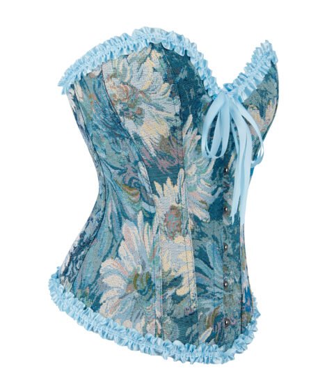 Floral Elegance Blue Ruffled Corset with Soft Satin Ties - Image 4