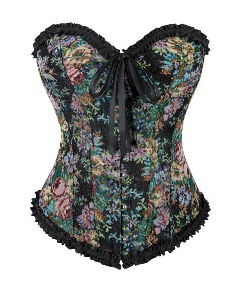 Floral Embroidered Corset with Lace Trim and Satin Ribbon Details - Image 2