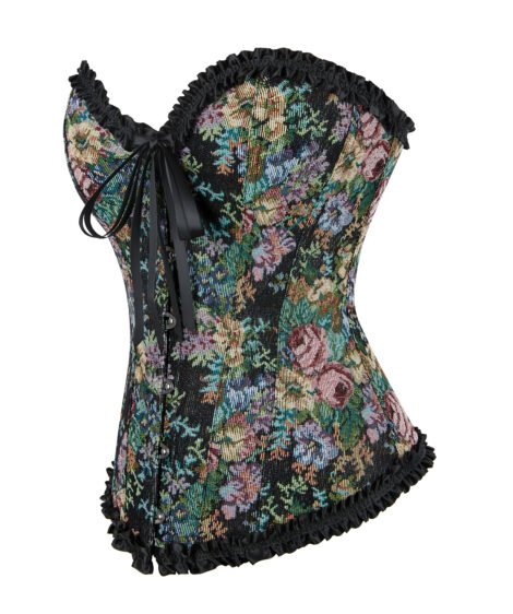 Floral Embroidered Corset with Lace Trim and Satin Ribbon Details - Image 3