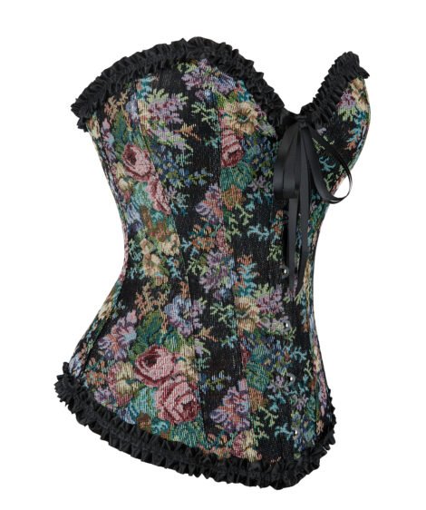 Floral Embroidered Corset with Lace Trim and Satin Ribbon Details - Image 4