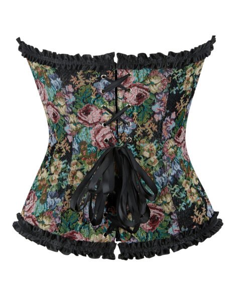 Floral Embroidered Corset with Lace Trim and Satin Ribbon Details - Image 5