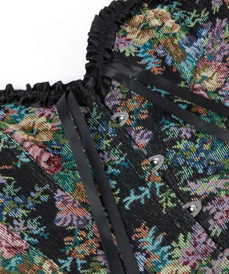 Floral Embroidered Corset with Lace Trim and Satin Ribbon Details - Image 6